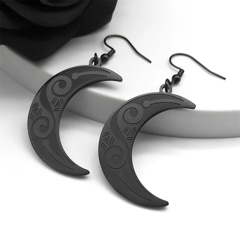 

Fashion Witchcraft Moon Stainless Steel Statement Hoop Earrings for Women Stainless Steel Black Color Dangle Earring Jewelry Gif