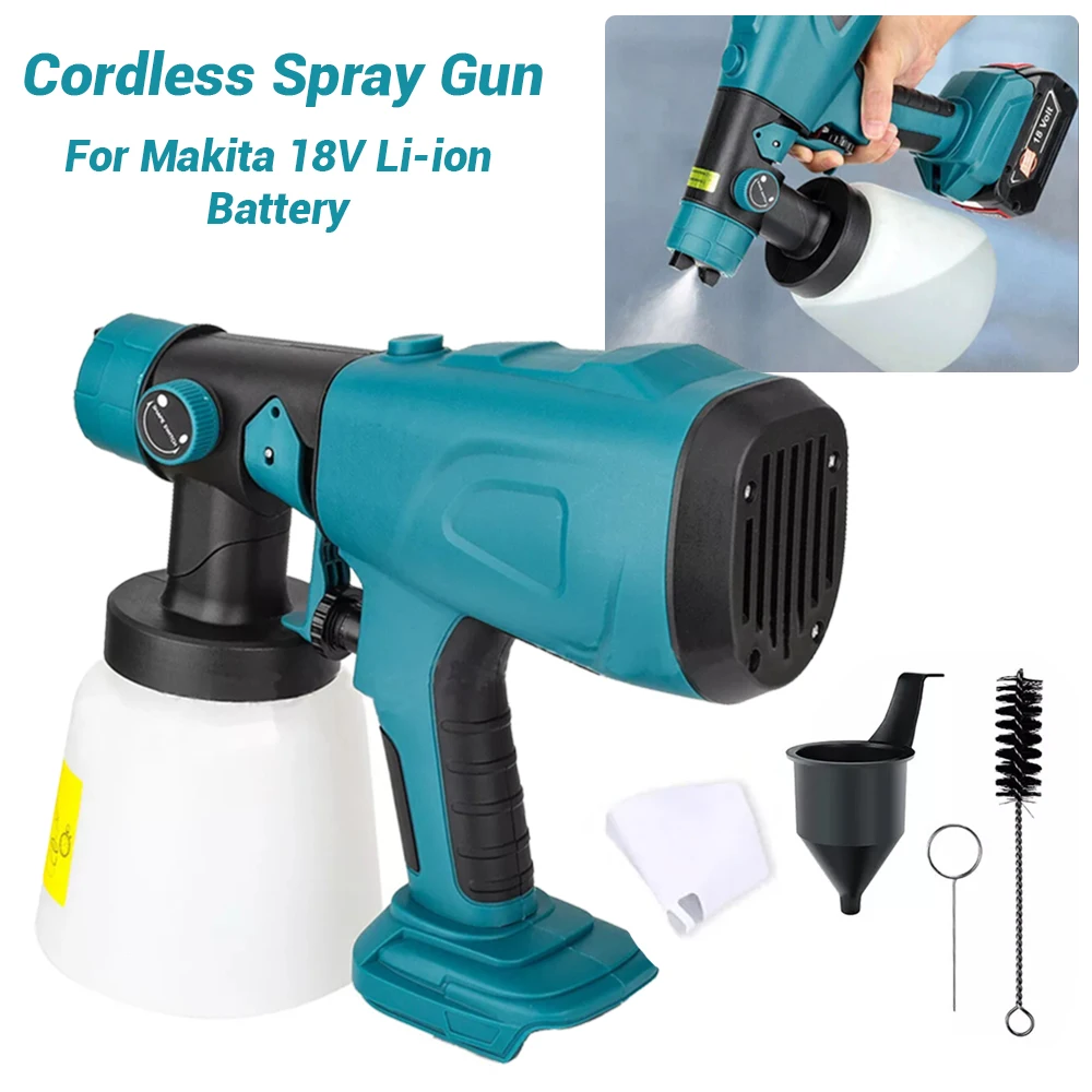 Cordless Electric Spray Gun with 3 Spray Patterns For Makita 18V Battery Handheld 800ML High Power Electric Paint Sprayer