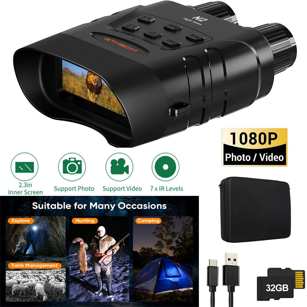 

GTMEDIA Echargeable Binoculars Full Dark 300m 1080P HD 5X Digital Zoom Infrared Tactical Telescope for Hunting Camping Boating