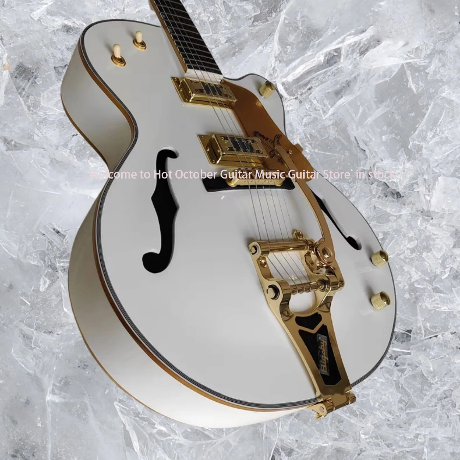 حار بيع نوعية جيدة الأبيض Fal-con شبه جوفاء الجسم الجاز الغيتار الكهربائي مع Bigs Tremolo الأبنوس الأصابع ، جودة عالية يمكن