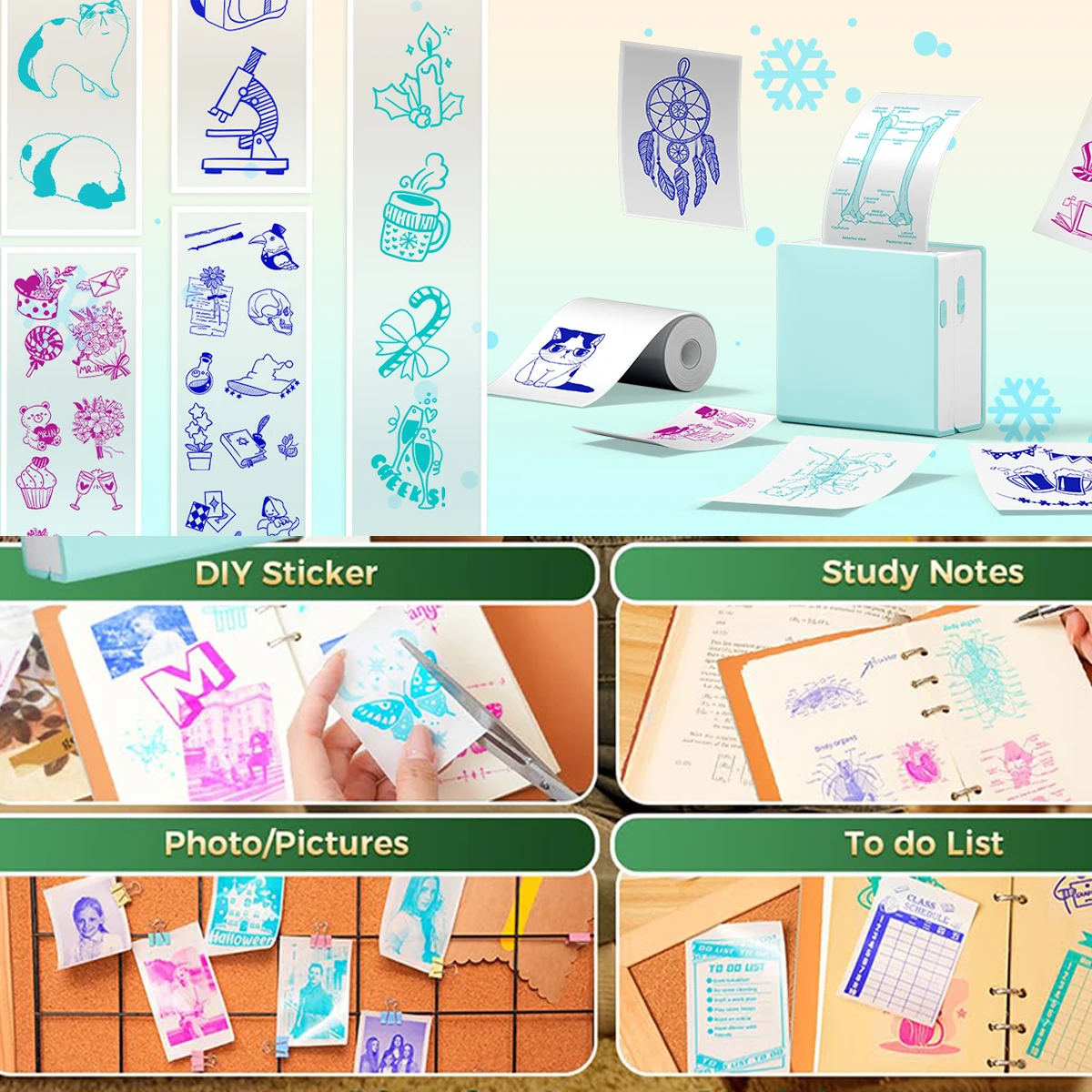 Color Text Transparent Thermal Paper Pink/Cyan/Blue Text on Clear Sticker Paper 53mm Compatible with M02/M02S/M02 PRO/M04S/M04AS