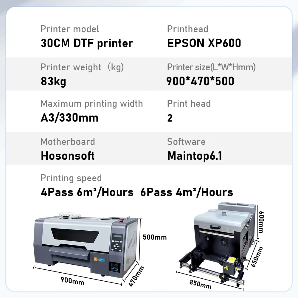 For Dual Epson XP600 Printhead A3 DTF Printer with Powder Shaker T shirt Printing Machine Direct to Film DTF Printer 13 Inch