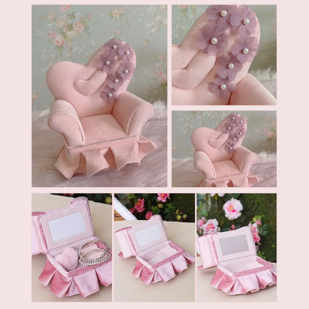 Doll Furniture BJD Dollhouse Sofa Box Doll Accessories Dresser Sofa Shape Travel Jewelry Box Sofa Chair Mirror