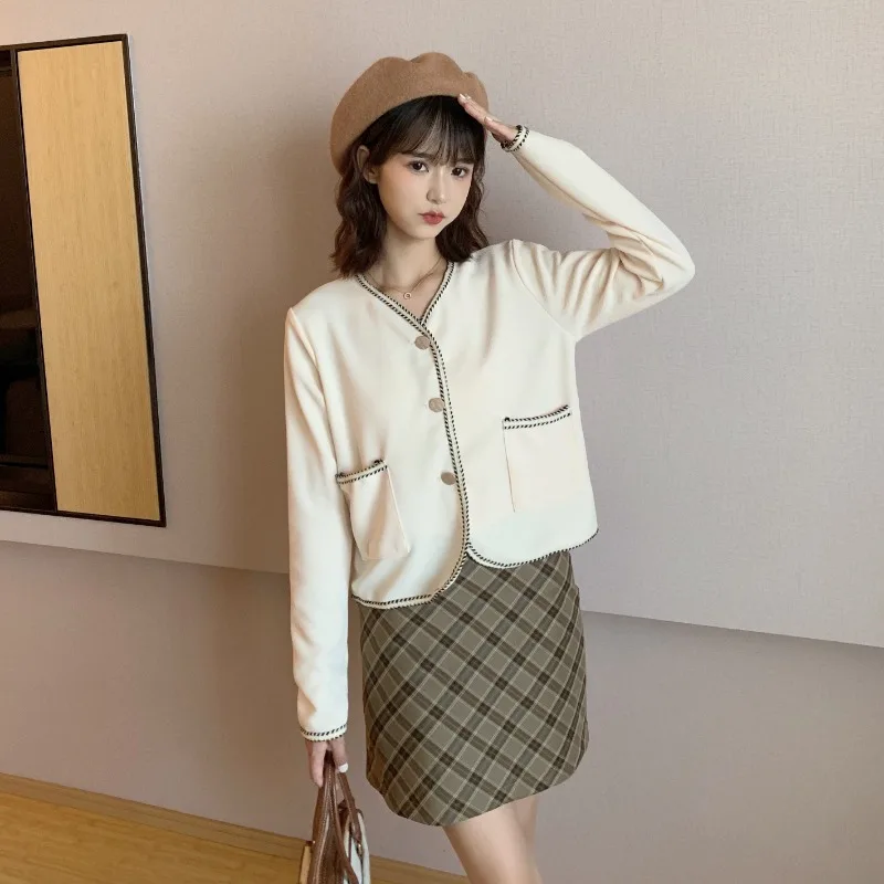 2024 Spring New Preppy Style Women Tops Solid V-neck Niche Long Sleeve Blouse Girls Loose Versatile Single-breasted Tops Female