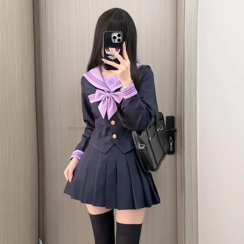 

Autumn New Cute Sweet Style Korea Academy Style Jk Uniform Autumn New Thicken Long Sleeve Graduation Purple Sailor Uniform