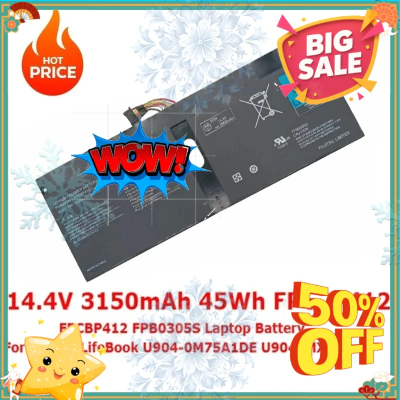 SWZY FPCBP412 FPB0305S 14.4V 3150mAh 45Wh Replacement Laptop Battery for Fujitsu LifeBook U904-0M75A1DE U9040MXPB1DE U904 Series
