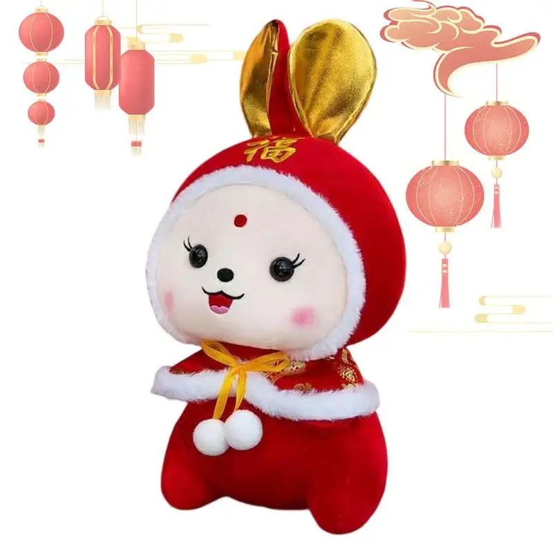 

2023 Chinese New Year Rabbit Stuffed Doll Zodiac Rabbit Animal Mascot Toys With Chinese Style Tang Suit Bunny Pillow Toy For