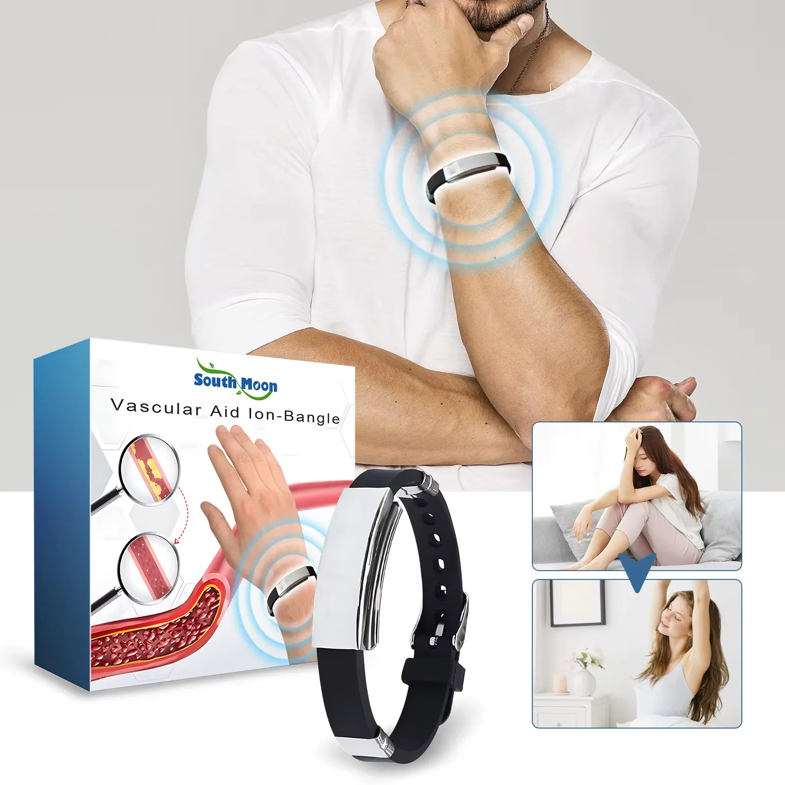 Power Ionics Bracelet Promote Blood Circulation Improve Dizziness Discomfort Relieve Fatigue Stress Pain Help Sleeping Wristband