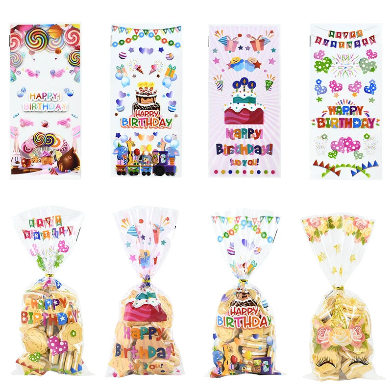 

50pc Happy Birthday Gift Bags Clear Cookie Packaging Bag Mermaid Unicorn Under the Sea Theme Baby Shower Wedding Birthday Decor