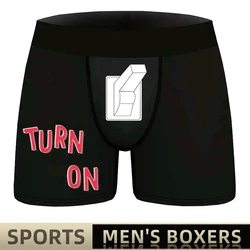 Men Sports Boxers Underwear Underpants Sport Black M L XL Turn On Switch Printing Breathable Ventilate Fashion Fitness Casual