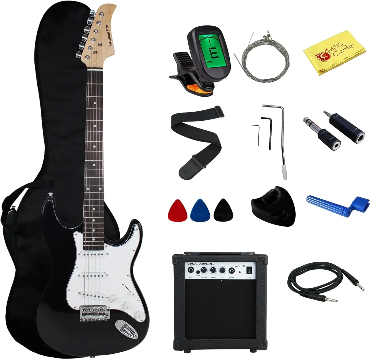 Electric Guitar with 10-Watt Amp, Case, Strap, Cable, Capo, Picks, Electronic Tuner