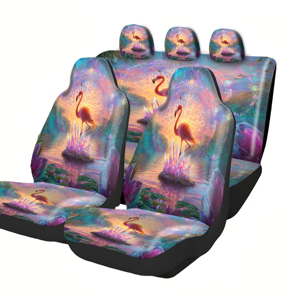 2-5 Seat Set Car Seat Covers, Elegant Polyester Universal Flamingo Crystal Lake Print, Perfect Fit For Truck SUV Off-Road Car, F
