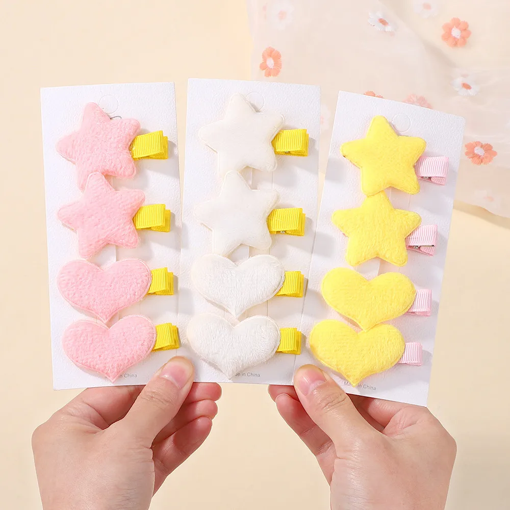 4 Stück Süße Plüsch-Haarspangen mit Schleife und Herz für Niedliche Babymädchen Baumwoll-Schleifen Haarklammern Kinder-Haaraccessoires