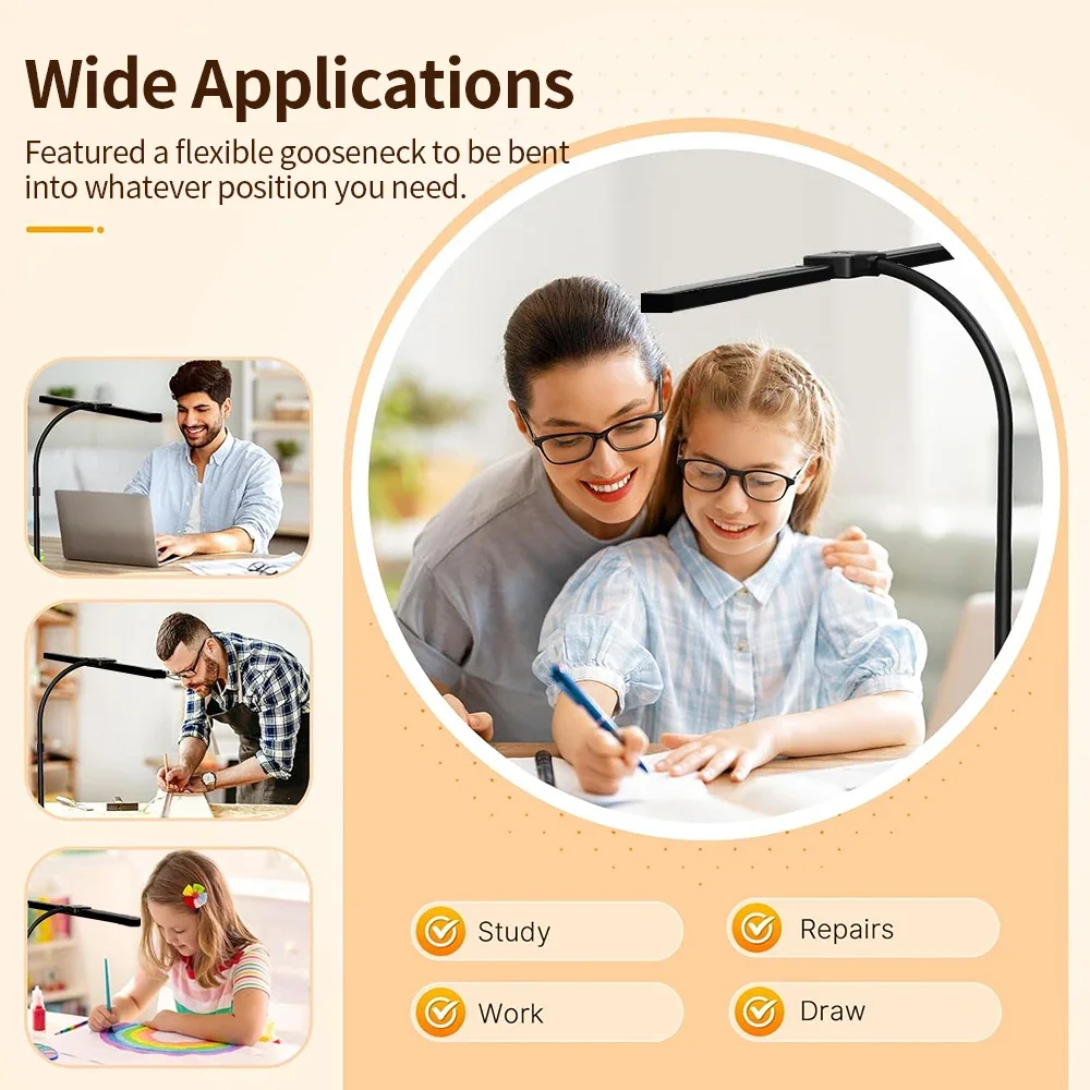 24 واط الترا برايت مزدوج الرأس LED لمبة مكتب العناية بالعين القراءة الخفيفة مع جهاز التحكم عن بعد 5 إعدادات درجة حرارة اللون 10 مستوى