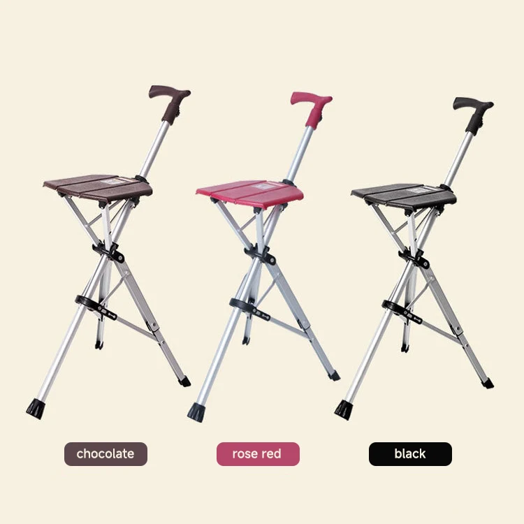 Folding Cane Chair, Lightweight Aluminum Alloy 85cm Walking Stick with Seat, Portable Walking Stool, Senior Resting Seat