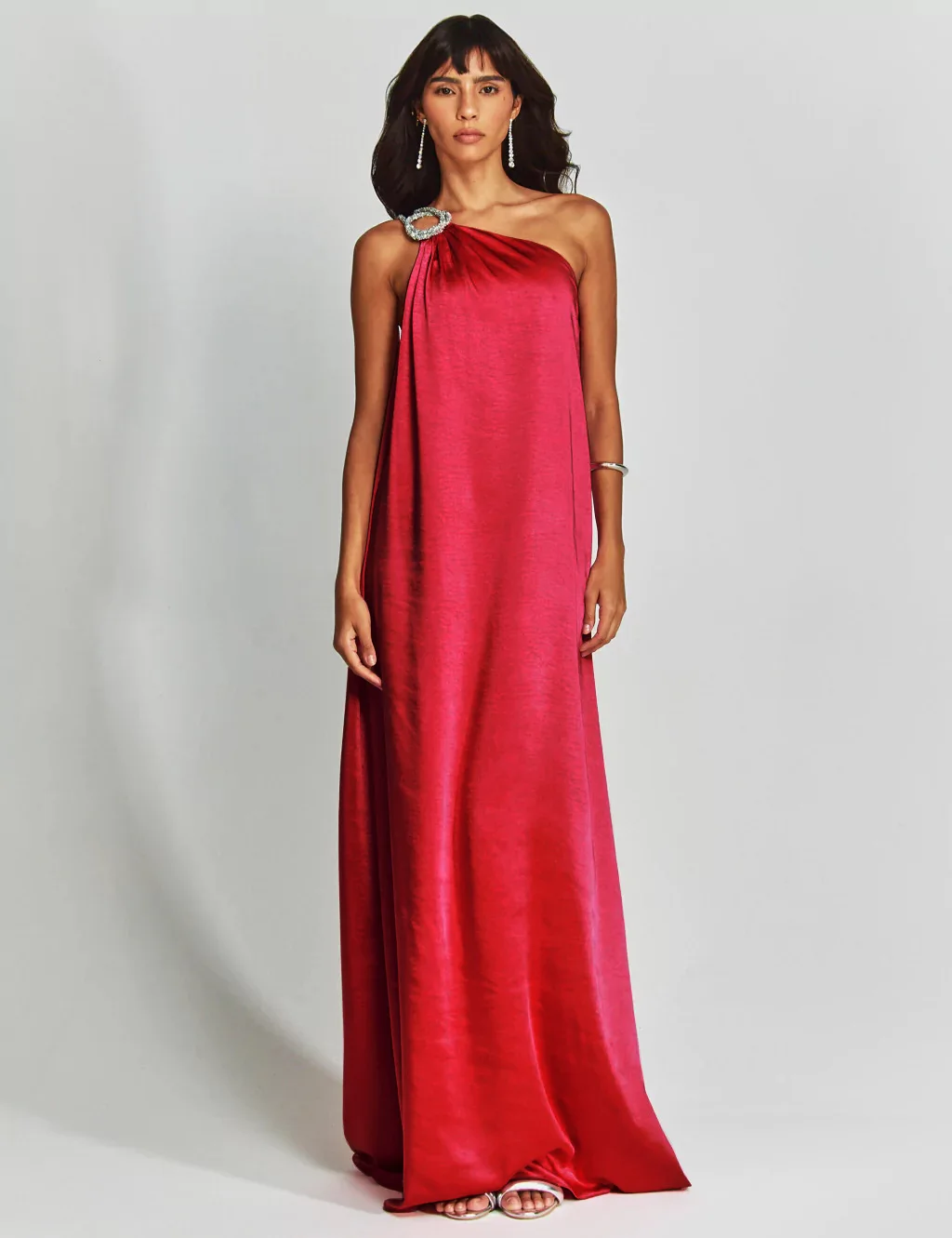 Bkld 2025 primavera verão nova moda cor sólida cetim inclinado ombro vestidos longos y2k roupas femininas soltas férias vestido casual