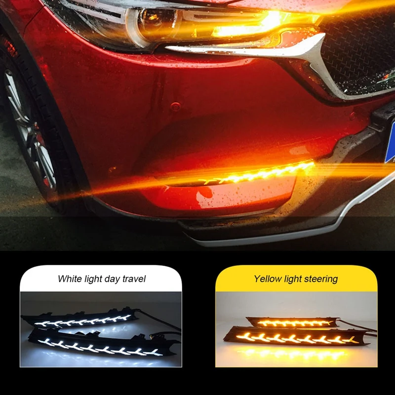 

For-Mazda CX-5 CX5 2017-2021 LED Daytime Running Light DRL Fog Lamp With Running Water Turn Signal