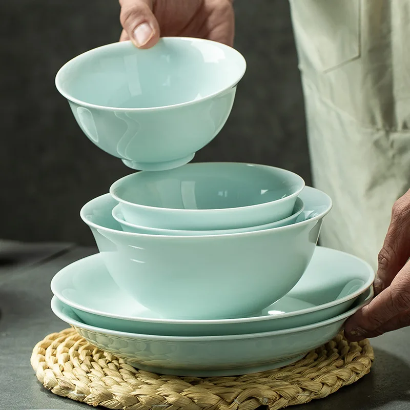 

Porcelain Bowl Household, Chinese Jingdezhen Shadow Celadon, High-end Underglaze Color Bowl
