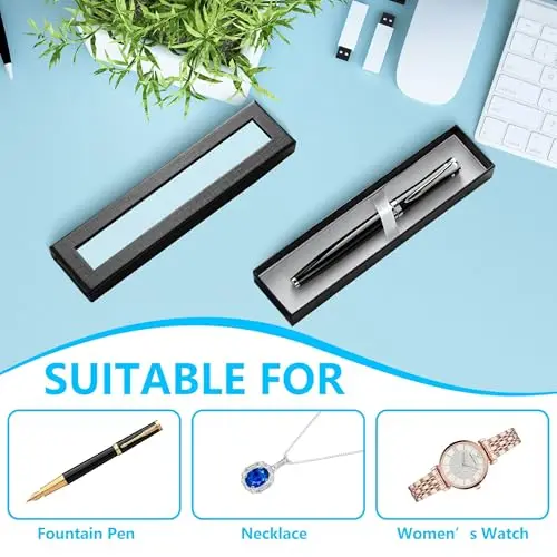 10pcs Paper Pen Box Transparent Window Gift Pen Box Paper Packaging Gift Boxes Birthday Party Gift Pen Wrapping Supplies