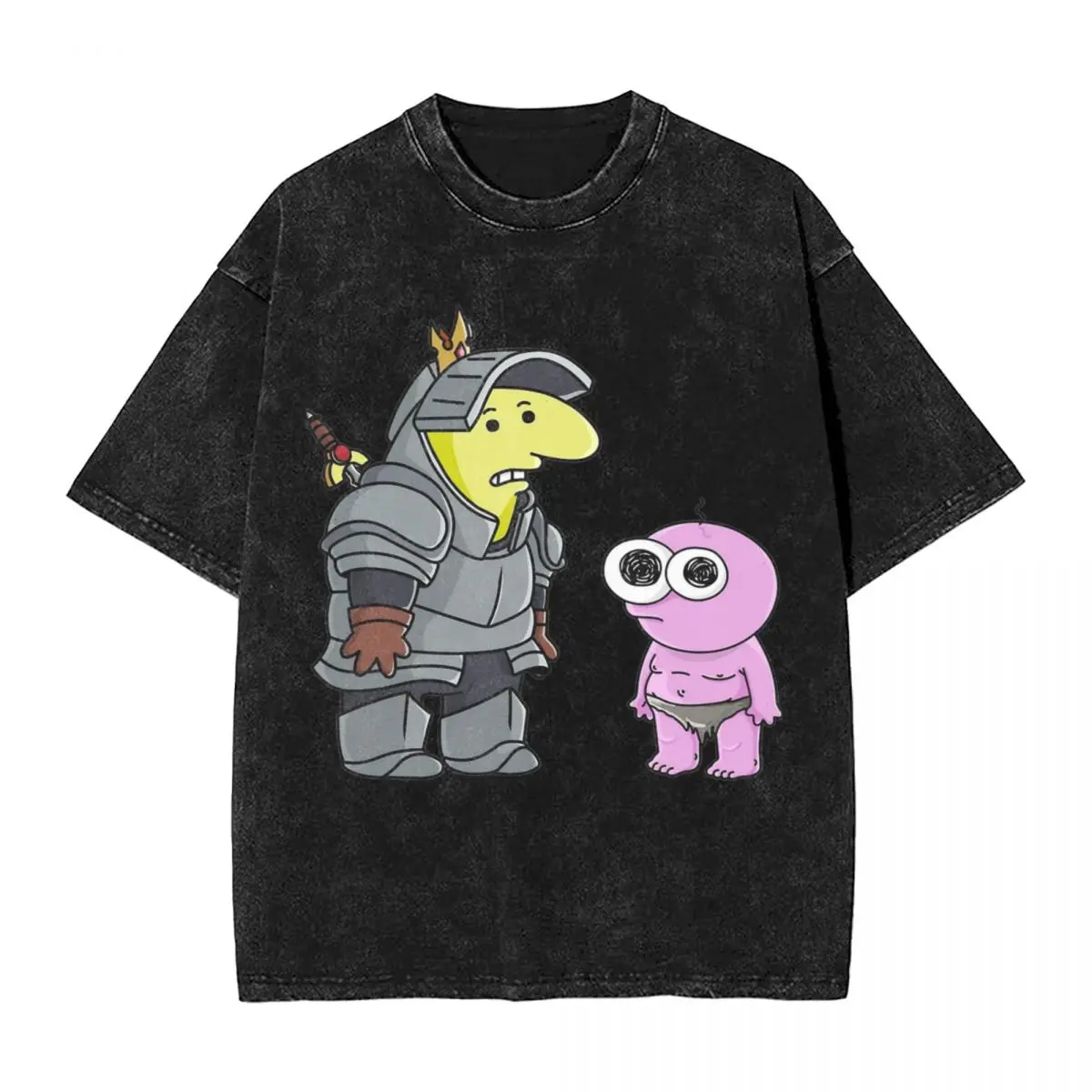 SMILING FRIENDS Wild Pim And Charlie Knight In Armor T Shirts Washed Oversize T-Shirt Retro for Men Streetwear Summer Tops Tees