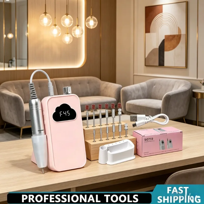 

45000RPM Portable Rechargeable Electric Nail Drill Professional Manicure Pedicure File Sander for Salon Use