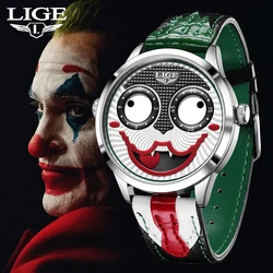 LIGE Cool Joker Watch Men Classic Men's Clown Watches Fashion Leather Strap Waterproof Quartz Wristwatches For Men Reloj Hombre