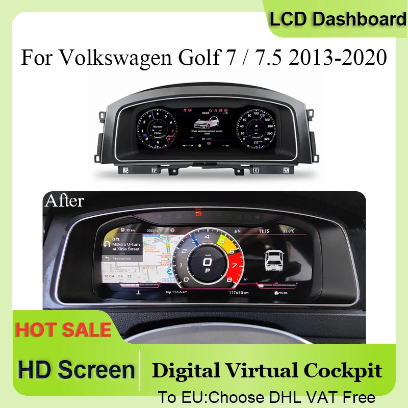 Linux Dashboard Panel For Volkswagen Golf 7 / Golf 7.5 MK7 2013-2020 LCD Monitor Car Instrument Cluster Speedometer Gauges