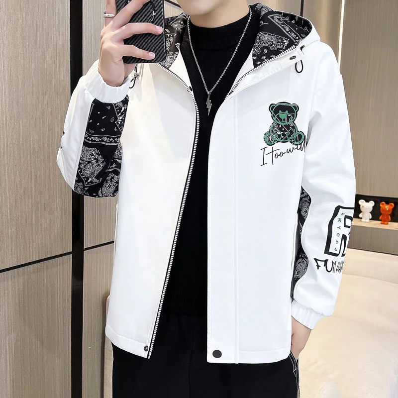 Fashion Spring Autumn Casual Men's Loose Hooded Jackets Streetwear Short Windbreaker Outdoor Hip Hop Coats Youth Tops Clothing