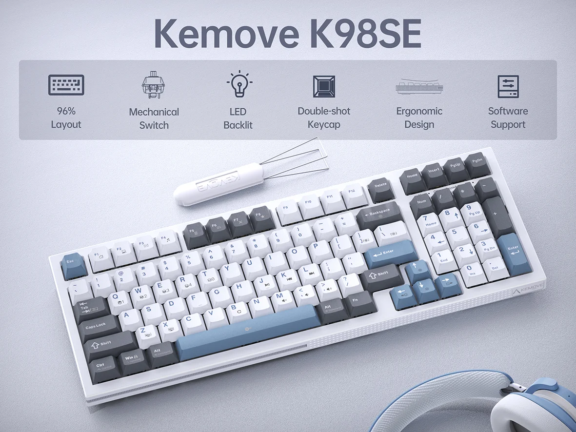 Imagem -06 - Kemove-teclado Gaming Mecânica Programável Retroiluminado Led Teclado de Computador K98se 98 Chaves 96 Wired