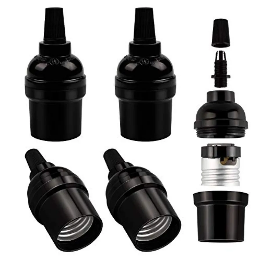 E2 Vintage Lamp Socket, UL-Listed, Edison Bulb Pendant Light Sockets Replacement, Retro Black Lampholder for Light Fixture Part