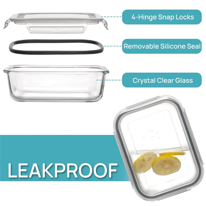 

ABNO-Glass Storage Containers 22 Oz, 5-Pack Set With Lids- Meal Prep Food Containers Suitable For Microwave, Oven, Dishwasher