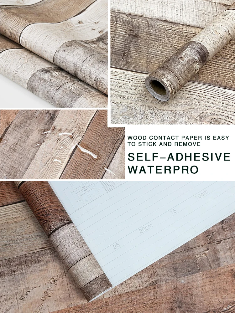 Vintage Self Adhesive Wood Wallpaper Natural Wood-Dark Grey Wood Contact Paper Peel and Stick Wall Paper Home Decoration Kitchen