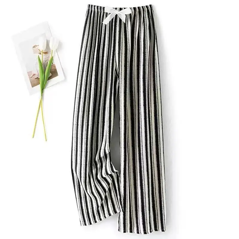 plus Size Cotton Silk Wide Leg Pants Women Summer Thin Artificial Cotton Mosquito Proof Beach Casual Home Wear mid Waist Nine...