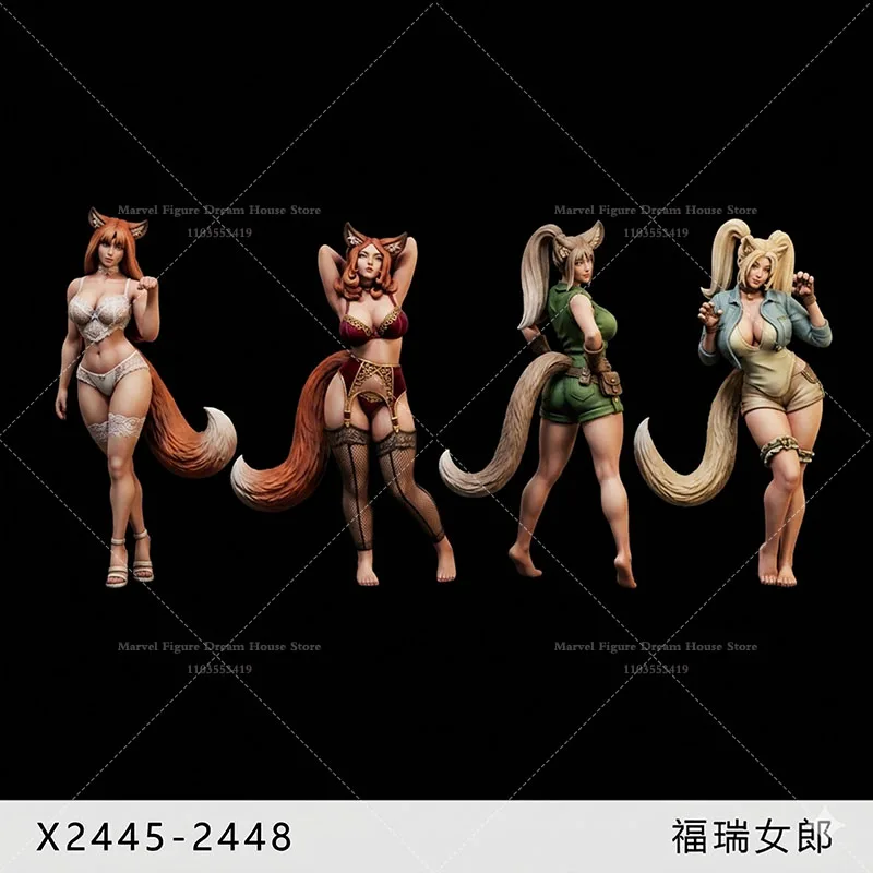 

Миниатюрные фигурки для сцен в масштабах 1/64, 1/43, 1/35: Неокрашенная белая фигурка, мини-модель персонажа Кемено, милые пушистые элементы, девушка-лиса