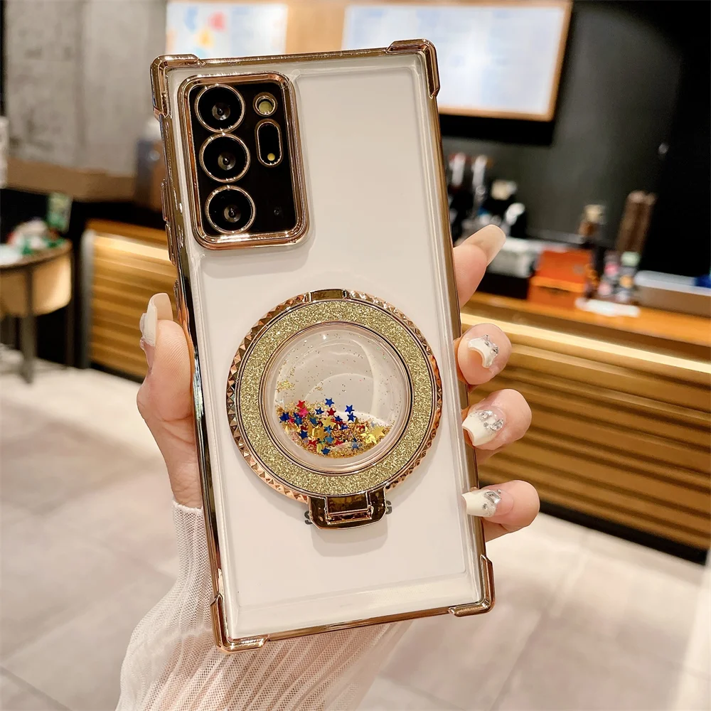 For Samsung S24 Ultra Quicksand Bracket Magsafe Case for Samsung Galaxy S23 FE Ultra S22 Plus A55 A54 A25 Airbag Plating Cover