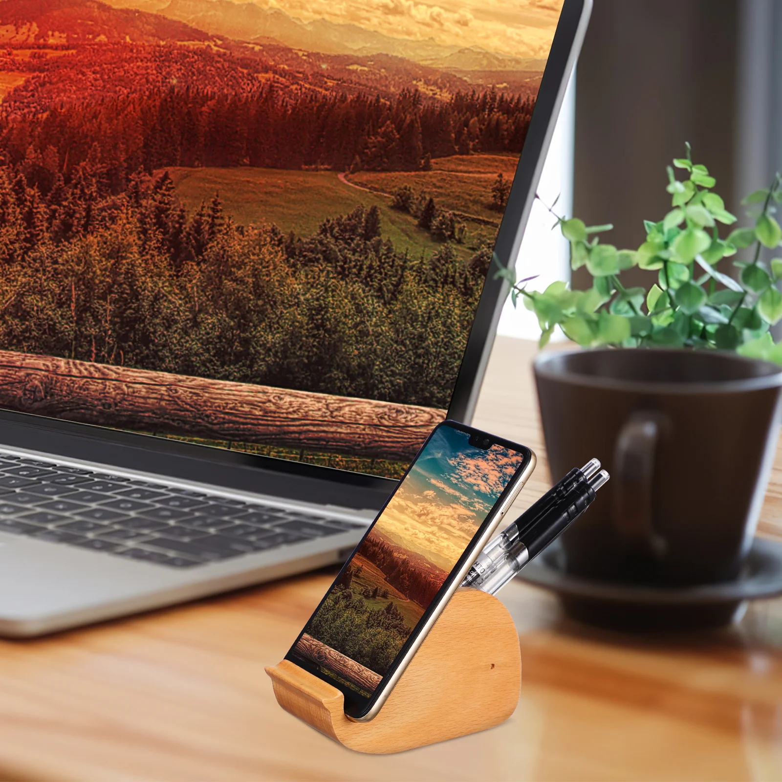 Wooden Dolphin Phone Stand Cute Pen Holder for Desk Stable Cell Phone Holder Multifunctional Storage Cellphone Stand