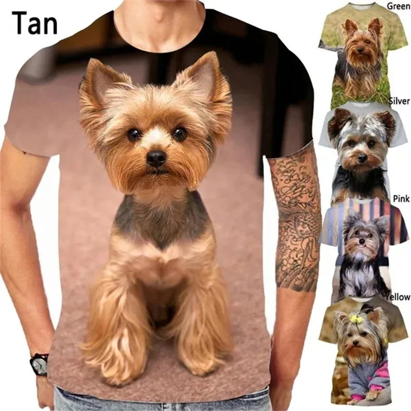 Yorkshire Terrier Dog Graphic T Shirt for Men Clothes 3D Cute Doggy Printed Funny Kids T-shirt Harajuku Fashion Womens Clothing