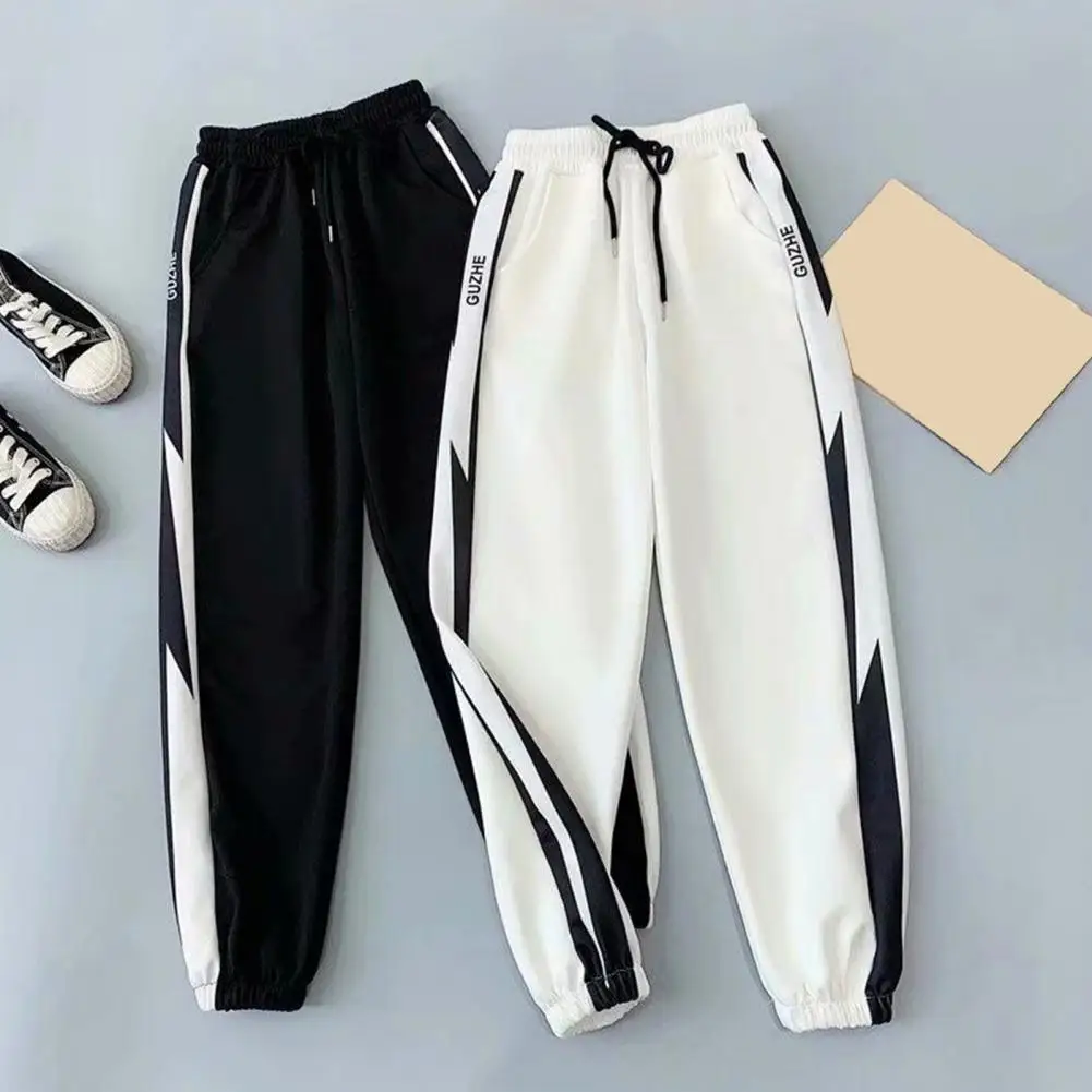 

Men Pants Contrast Color Drawstring Ankle Tied Loose Elastic Waist Streetwear Spring Autumn Relaxed Fit Lace-up Trousers