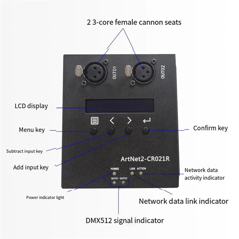 Confiable-ArtNet DMX 512 Controlador de iluminación Ethernet Interfaz 2 Caja convertidora Touch MA2 US Plug-ABDQ