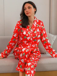 Two piece sets of women's sleepwear autumn and winter long sleeved pants Christmas pattern printed home clothes sleepwear set