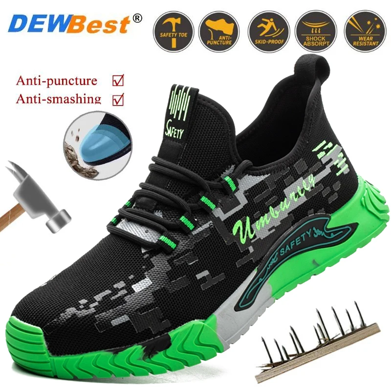 Men's work shoes non-slip construction shoes men's work boots protective safety shoelaces steel toe cap stab-proof safety boots