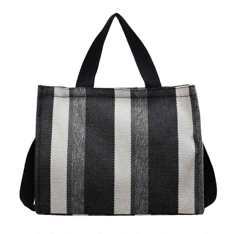 

Высококачественные женские холщовые сумки, сумки-тоут, большие вместительные женские сумки через плечо, повседневная женская новая полосатая сумка для покупок