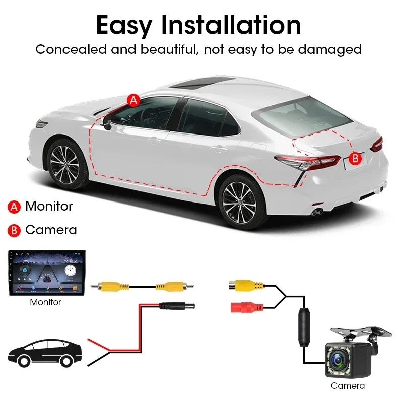 Develuck Car Front Rear View Camera Night Vision 8 LED Reversing Auto Parking Backup Camera Waterproof HD Video Support Monitor