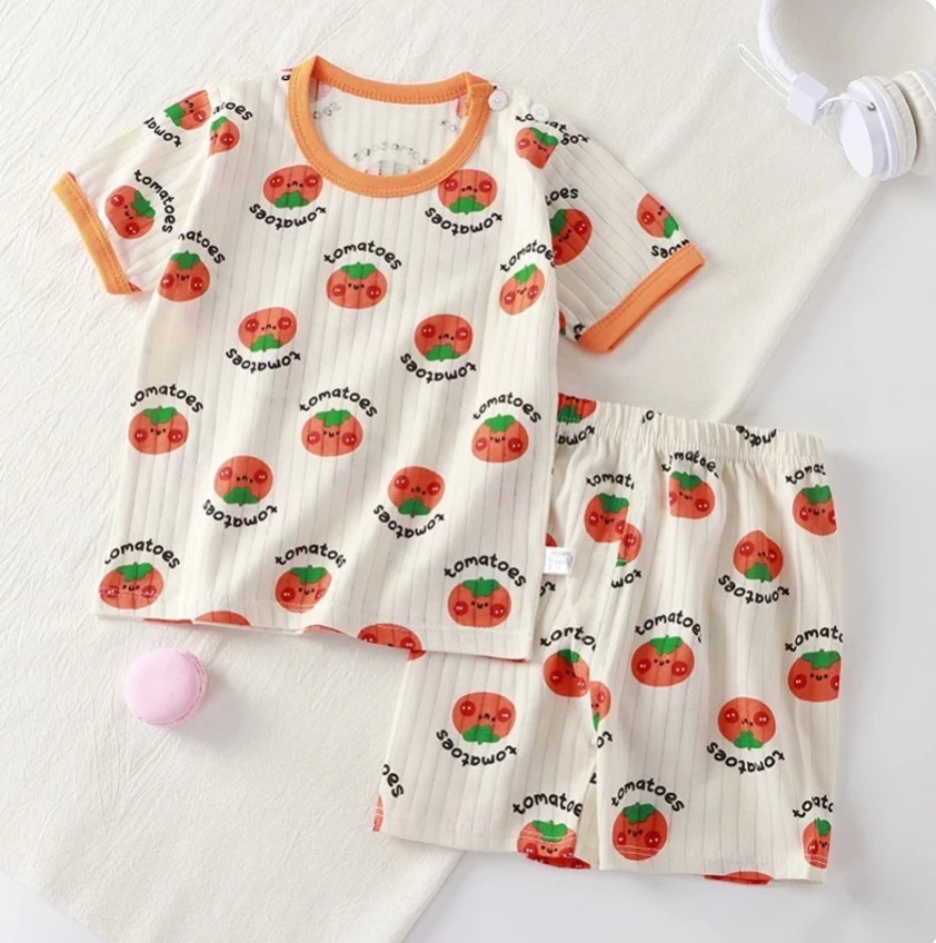 Baby Boys Girls Summer Loungewear 2Piece Outfit Popular Kid Short Sleeve Top With Elastic Shorts Outfit Suits For 6M-4Y Kid Wear