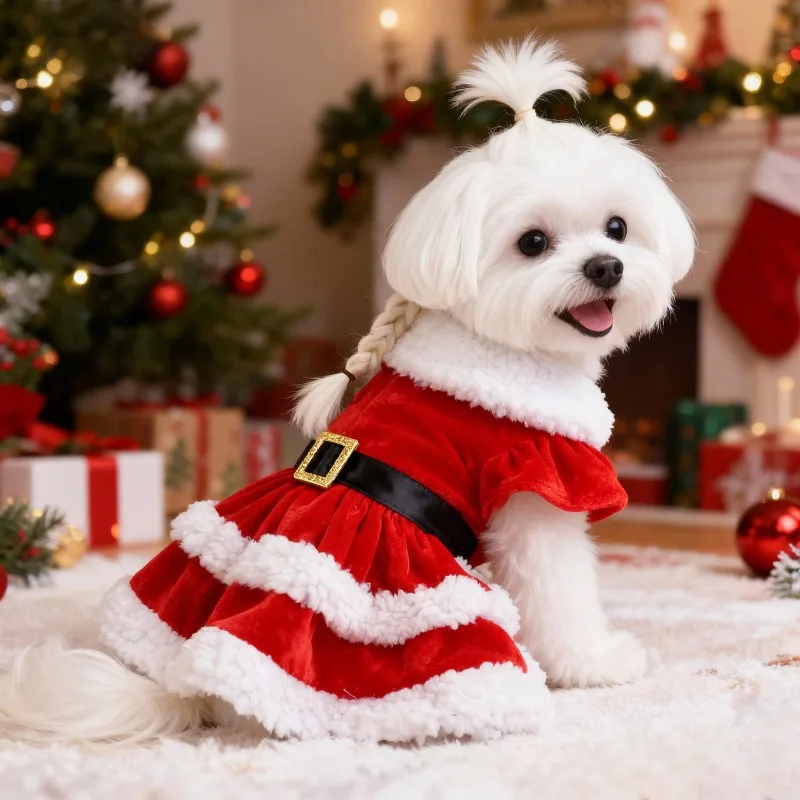 Holiday Pet Dog Santa Dress, Hook & Loop Fastener, Multiple Sizes, Christmas Party Gift for Pet Lovers