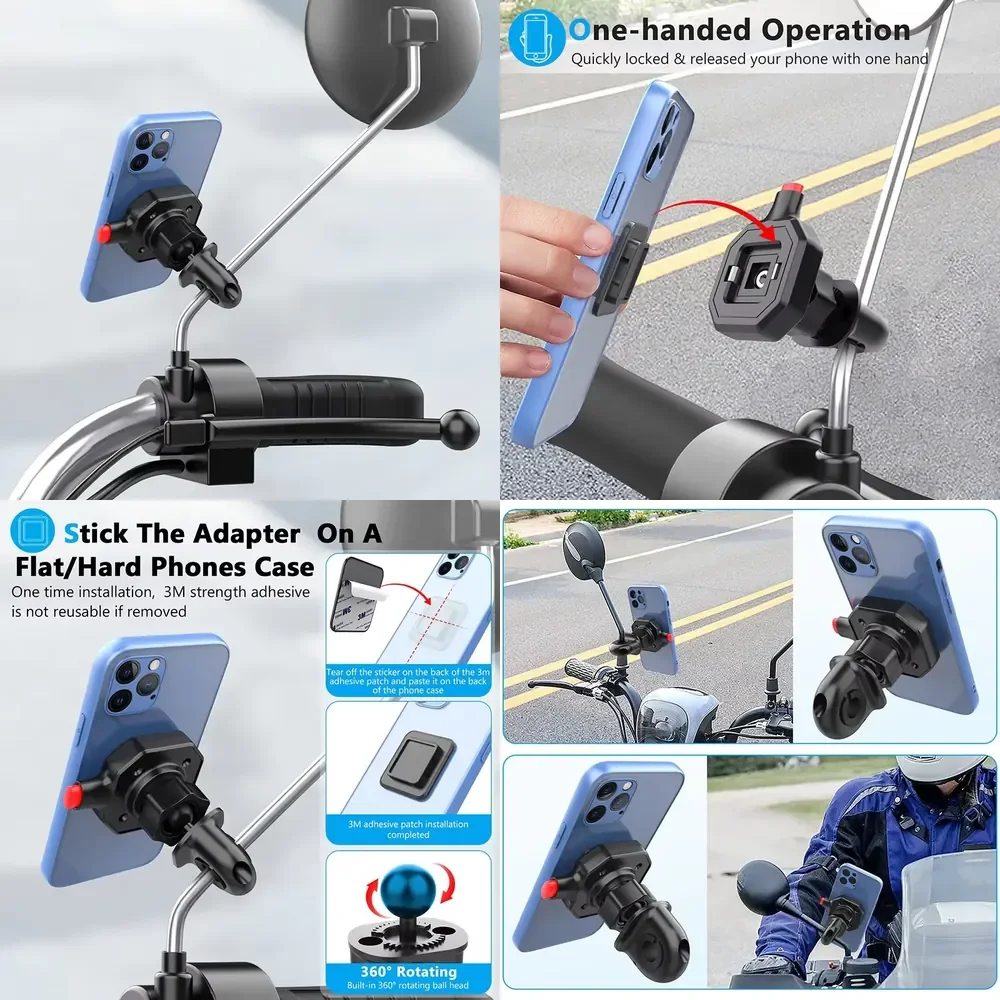 Quick Release One Second Electric Bicycle & Motorcycle Rear View Mirror Mobile Phone Holder
