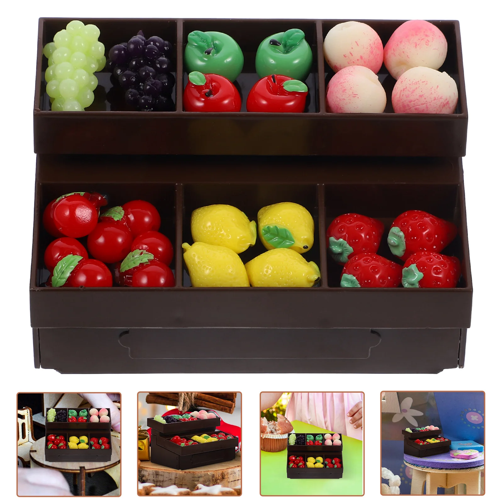 Miniature Food Toys on Shelves House Furniture Tiny Vegetable Stand Model Things Plastic Fruits Rack