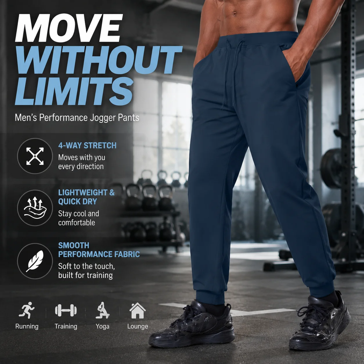 Men's Quick Dry Joggers, 4-Way Stretch Lightweight Running Pants, Water Repellent Athletic Sweatpants with Pockets for Gym