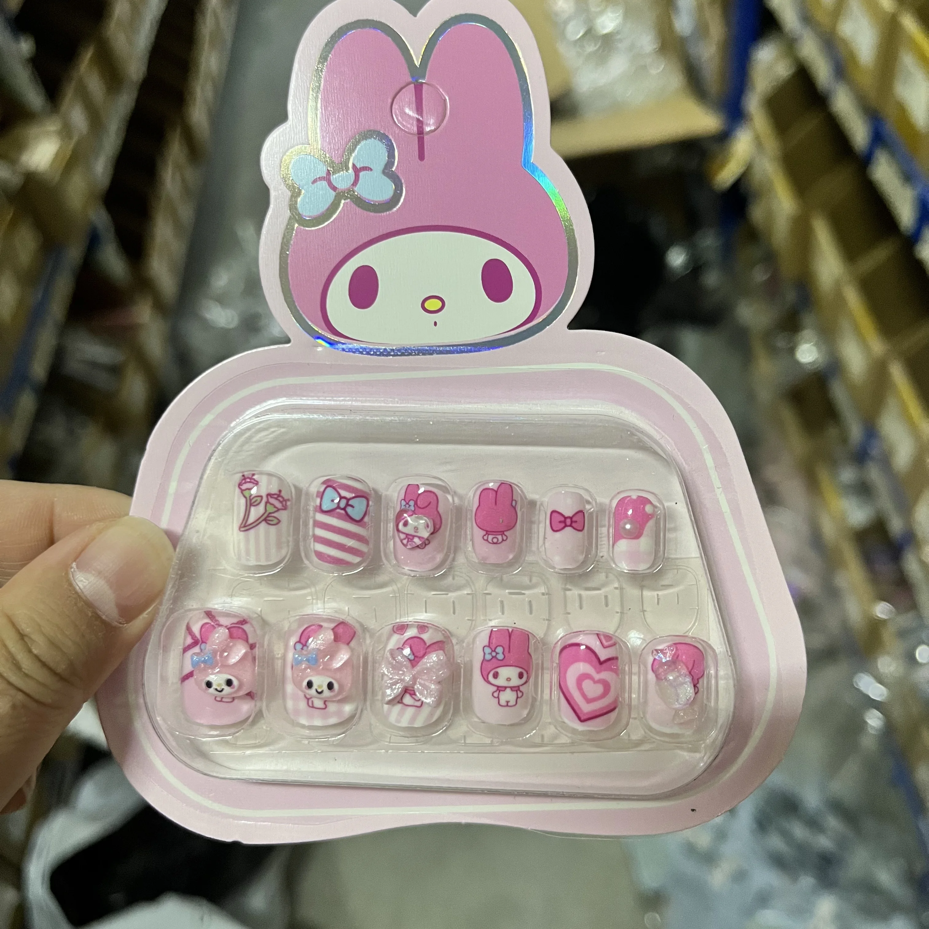 12 pz Cartoon Sanrio Hello Kitty Bambini Presse sulle Unghie Carino Kuromi Cinnamoroll Kid FAI DA TE con Gelatina Colla Patch per unghie Ragazza Giocattolo Regali *