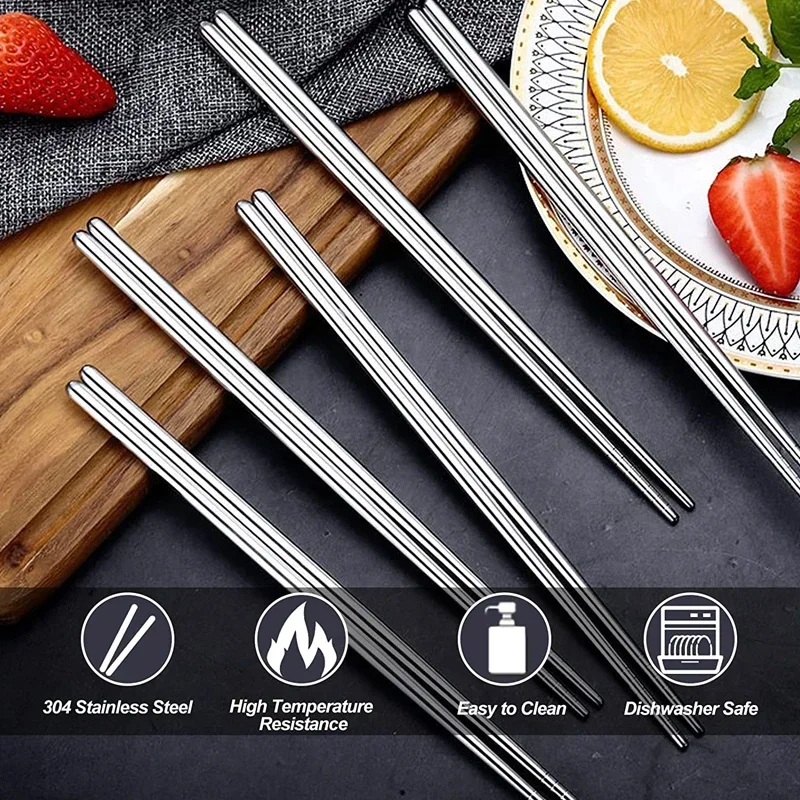 30/1Pair Chinese Chopsticks Stainless Steel Non-slip Sushi Chopstick Korean Japanese Food Metal Stick Reusable Kitchen Tableware